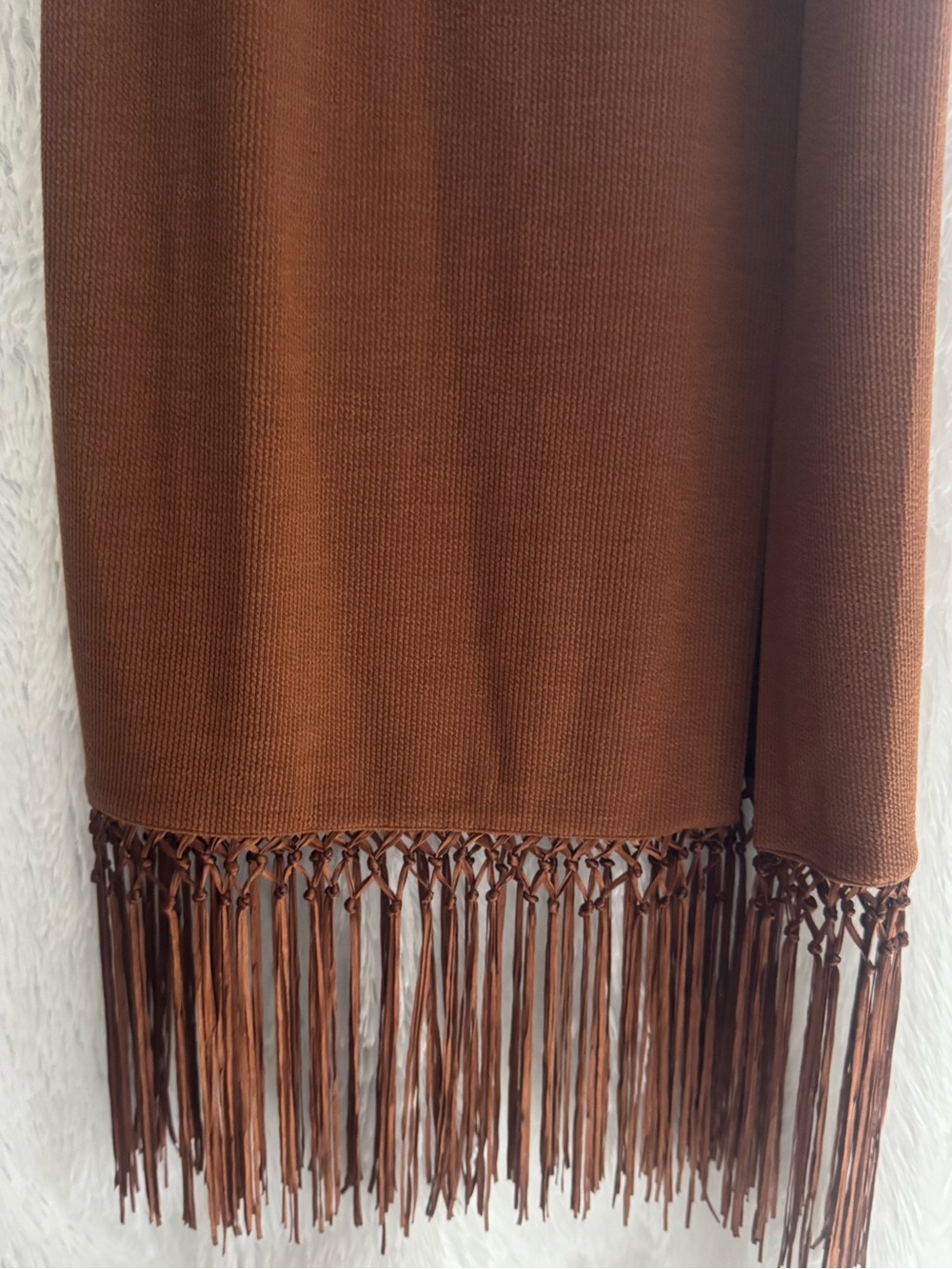 Adrianna Papell Brown Knot-Front Fringe Midi Dress - Picture 4 of 4